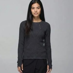Lululemon 100% Cotton Stretch Crewneck Knit Sweater | Dark Gray Geometric Raglan